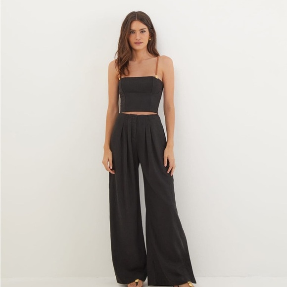 Vix Paula Hermanny Pants - Vix By Paula Hermanny Black Wide Leg Pants Side Slit Flowy Gauze Small Highwaist